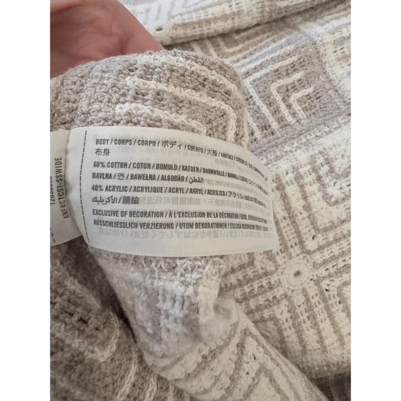 Abercrombie Crochet Knit Shirt Gray Cream Geo Button Up Coastal Size S Quiet Lux - Picture 7 of 7